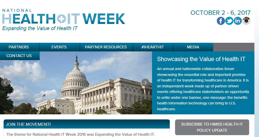 National Health IT Week is a Partner-driven awareness week focusing on the value of healthcare IT.