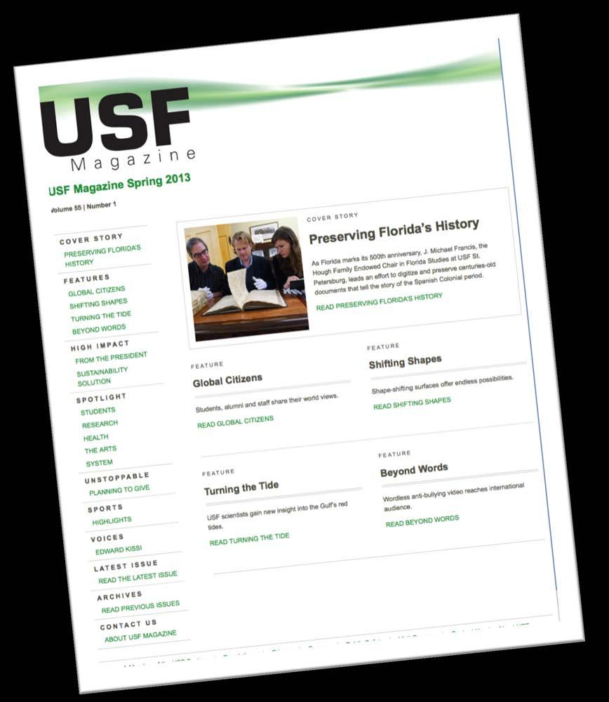 USF Magazine Website February 2013 Size: Publication: