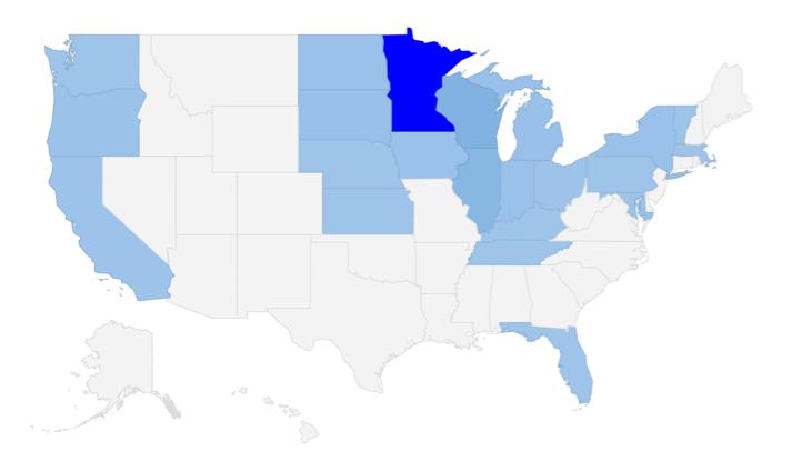2018 CONFERENCE DEMOGRAPHICS. Attendees traveled from far and wide to visit Midwest PHP in 2017. To the left is a breakdown of the states attendees visited from.