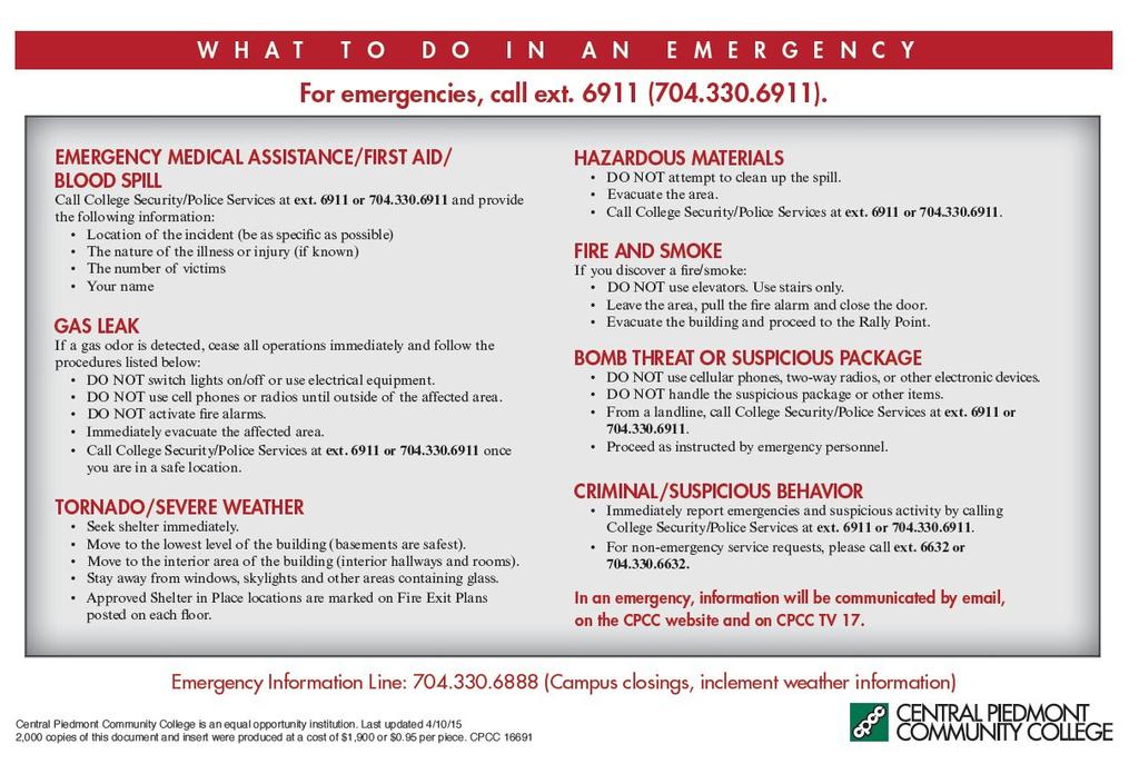 APPENDIX N: WHAT TO DO IN AN EMERGENCY CARD
