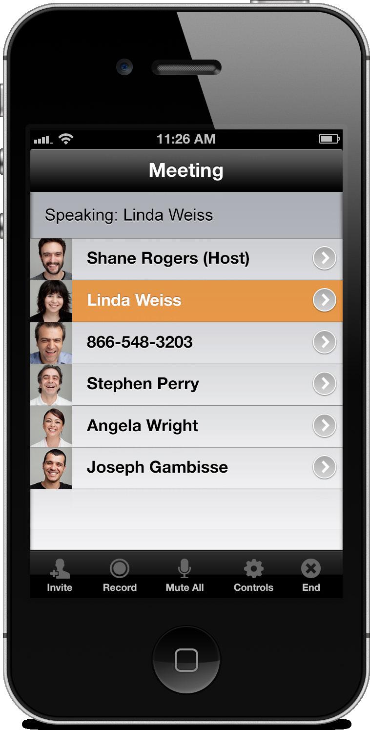 HOST A MEETING MEETING SCREEN (HOST VIEW) When you are hosting a meeting, you have full control of participants and meeting functions.