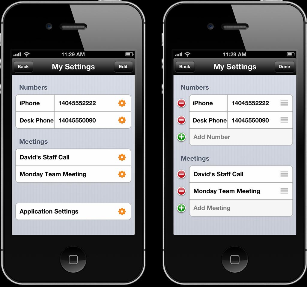 GLOBALMEET APP SETTINGS GlobalMeet saves your phone numbers, meetings, and your app profile in its app settings.
