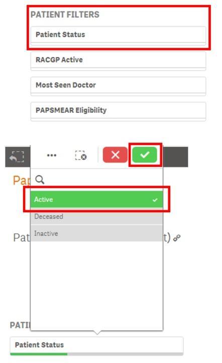 2. Use the Patient Filters, and select Active from the Patient Status