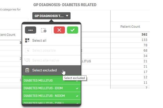 5. Again, use the GP DIAGNOSIS TEXT filter list, however this time select the ellipsis