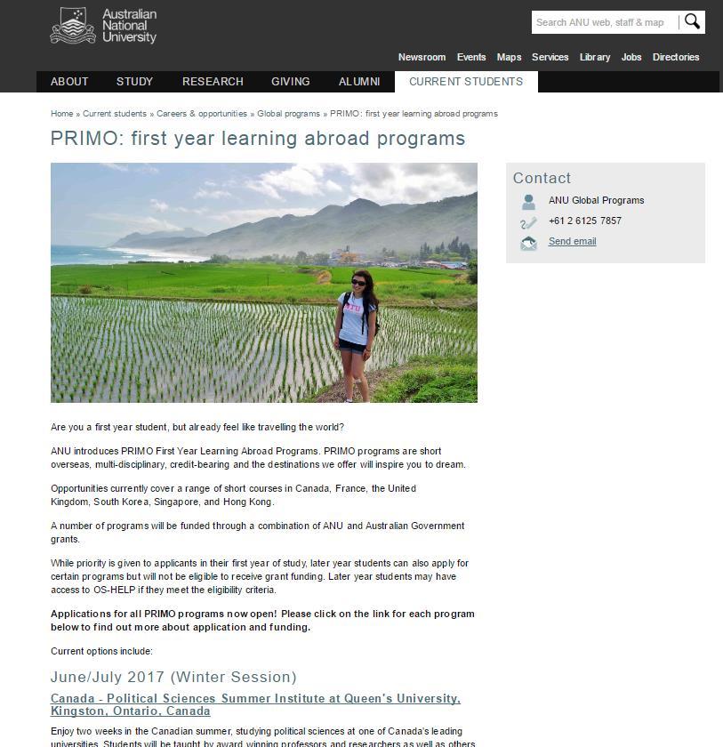 10 Select your PRIMO program http://www.anu.edu.