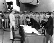 Japan Surrenders Believing that the US had at least 100 more atomic bombs, on August 14, 1945 Japan announced it would surrender Formal surrender ceremonies were held on board the USS Missouri in