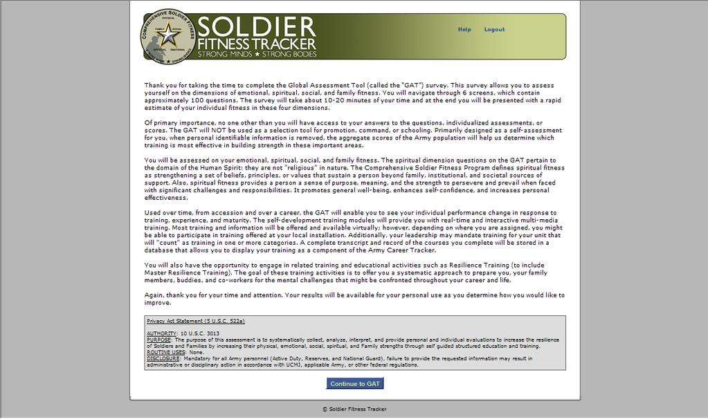 Comprehensive Soldier Fitness / Global Assessment Tool (GAT) Survey 6.