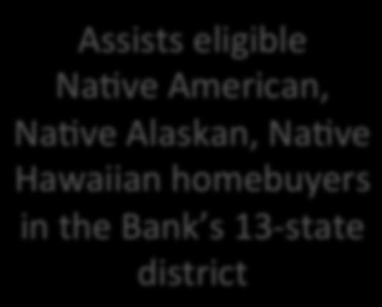 Native American Homeownership Initiative (NAHI) Assists eligible Na+ve American, Na+ve Alaskan, Na+ve Hawaiian homebuyers in the Bank s 13-state district