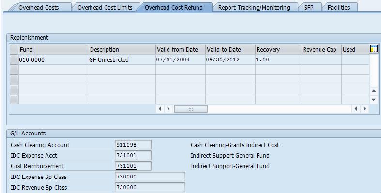 Overhead Cost Refund Tab The Overhead Cost Refund tab keeps a running tab of the general fund used for the grant General