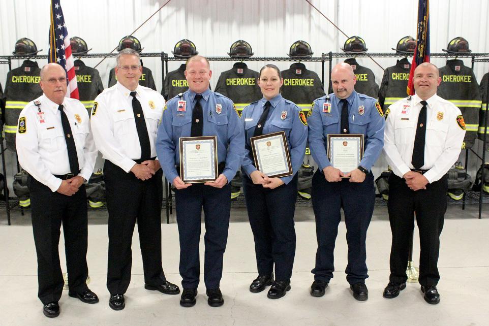 Page 3 Promotion Ceremonies Held for Six Firefighters Attending the promotion ceremony on May 9th were (left to right) Tim Prather, Cherokee County Fire Chief, Eddie Robinson, Assistant Fire Chief,