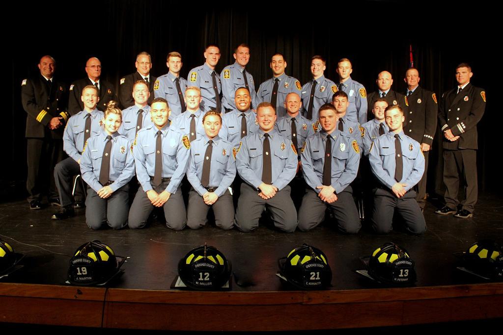 Page 6 Nineteen Fire Recruits Graduate The latest group of recruits and their chiefs are: (front row left to right) Jessica Heaton, Jonathan James, Alex Sinclair, Carson Caglioni, William Miller and