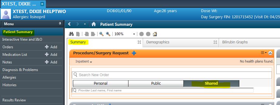 With the Summary tab displayed, navigate to the Procedure/Surgery Request component. Note: If the Procedure/Surgery Request component is not displayed on your screen, complete these steps: a.
