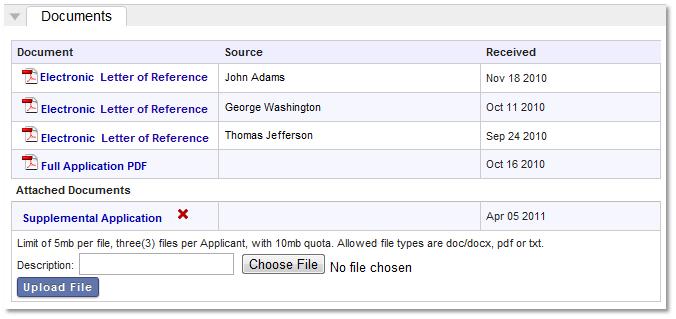Uploading Supplemental Documents Located on the applicant details page.