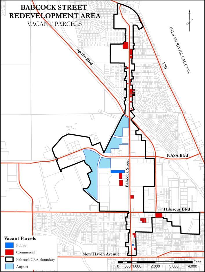 Map 5 E. Vacant Parcels Parcels which are currently undeveloped are designated as vacant on the Existing Land Use Map. A low percentage of the overall CRA is vacant.