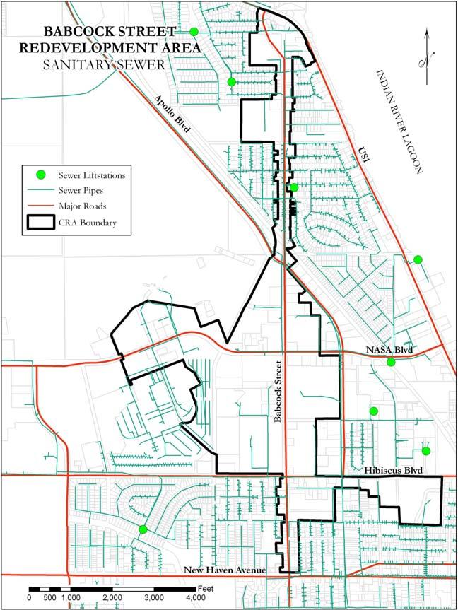 10. Wastewater The existing sanitary sewer system operated by the City within the Babcock Street CRA area consists of a network of gravity sanitary sewer trunk lines, pump stations and pressure-force