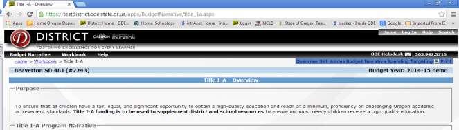Title IA Pages Oregon Department of Education When you go to the Title I-A section of the CIP Budget Narrative, you will land on the Overview page.