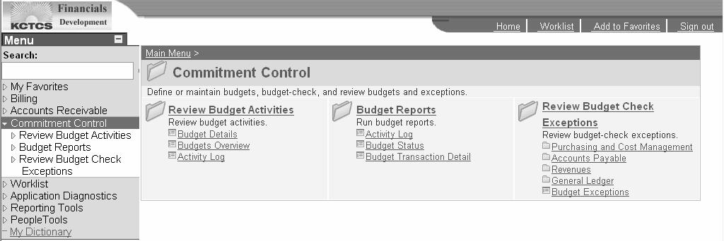 You can access your grant account information in Peoplesoft by requesting a userid code and following the instructions shown below: Budget Overview Inquiry The Budget Overview inquiry allows you to