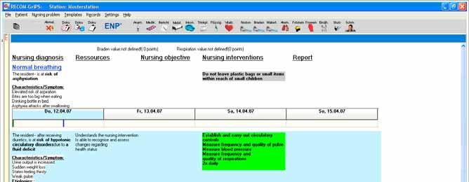 Nursing care plan Nursing careplan with guiding interventions. Nursing report and process record The report module is linked with the ward overview (a navigation platform for your convenience).