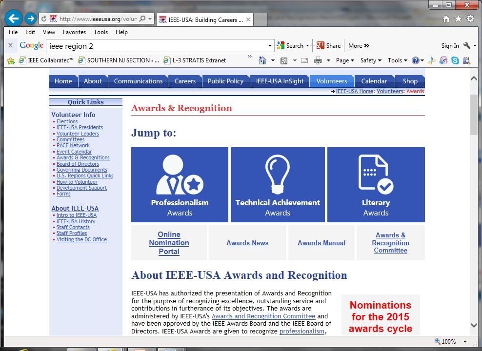 IEEE USA Awards and Recognition Portal Link: