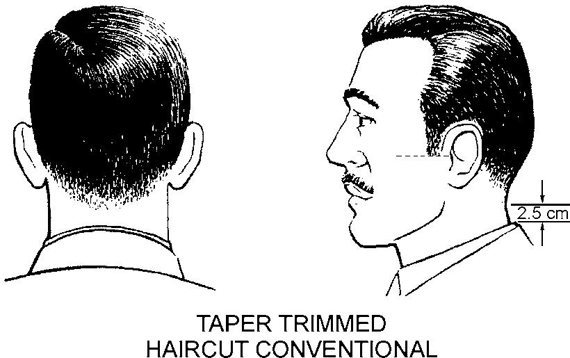Figure 8 Taper Trimmed Haircut Conventional Royal Canadian Air Cadet Dress Instructions Figure 9 Taper Trimmed Haircut Straight Back Appearance Royal Canadian Air Cadet Dress Instructions SIDEBURNS