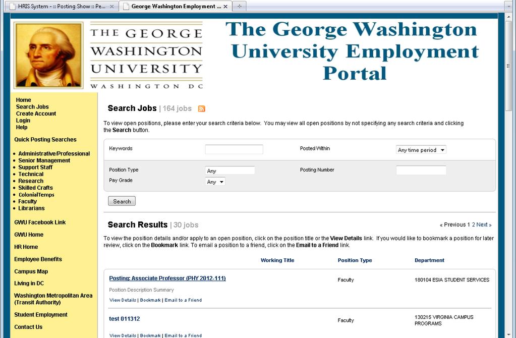 Applying to a Faculty/Librarian Posting Job Seeker applies to a Posting Prospective jobseekers will visit the gwu.jobs site to apply for a position. Deans and department chairs will access www.gwu.jobs to the view the applicant pool as people begin to apply.