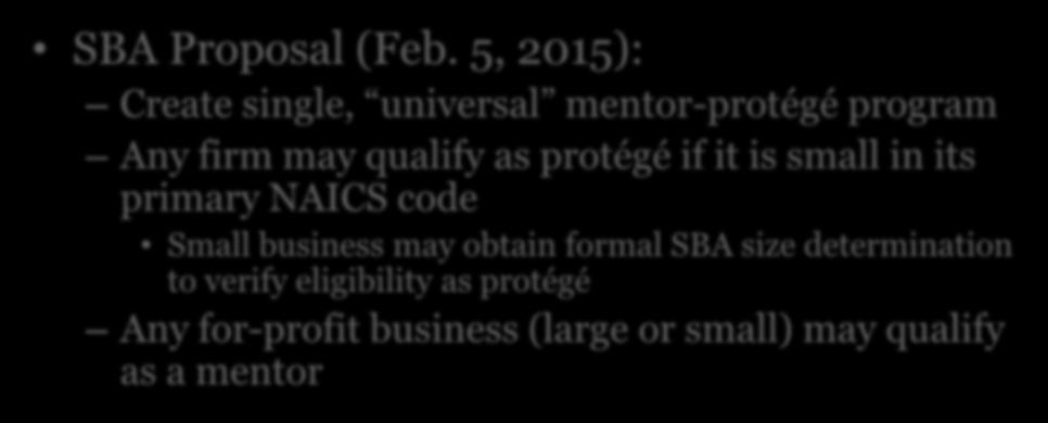 Universal Mentor-Protégé SBA Proposal (Feb.