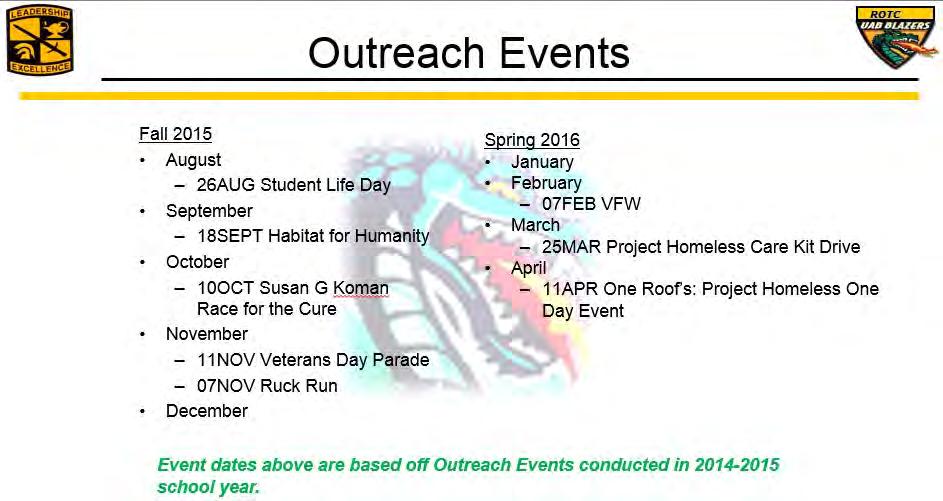 March & April EDITION Volume 1, Issue 6 Fall Outreach Events A SPECIAL THANKS! Thank you, to everyone who submitted articles, they will be published throughout the semester.