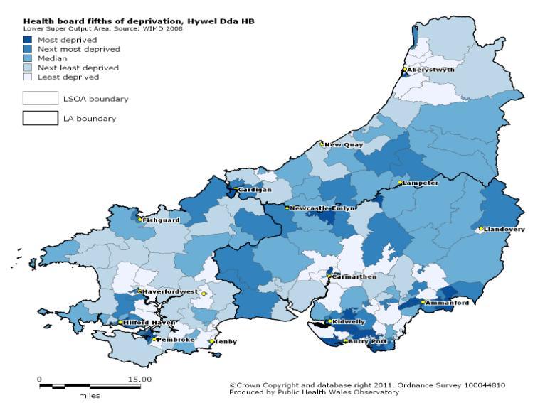 Local fifths of deprivation: Hywel Dda Measuring inequalities Most health outcomes are worse for lower socio-economic groups, indicating inequities in health outcomes.