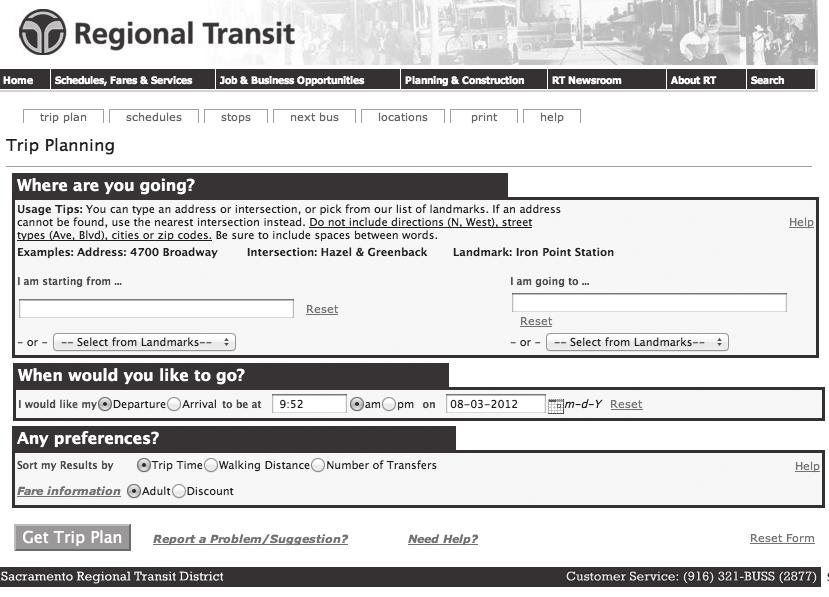 RT Trip Planner Plan Your Trip with RT Online! Traveling throughout the Sacramento region on bus or light rail and not sure of the best route? Visit sacrt.