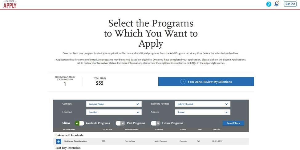 Completing the Cal State Apply Application 7. You should now be at the following page.