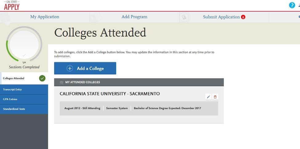 Click Add a College to add another college to this section.