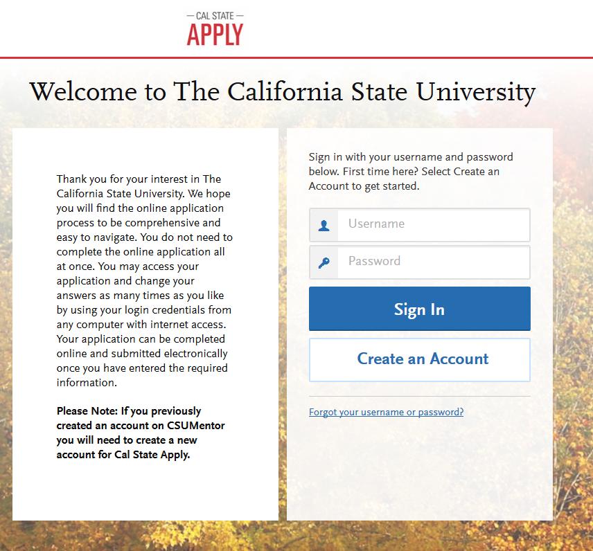 Please click the Create Account button to create your Cal State
