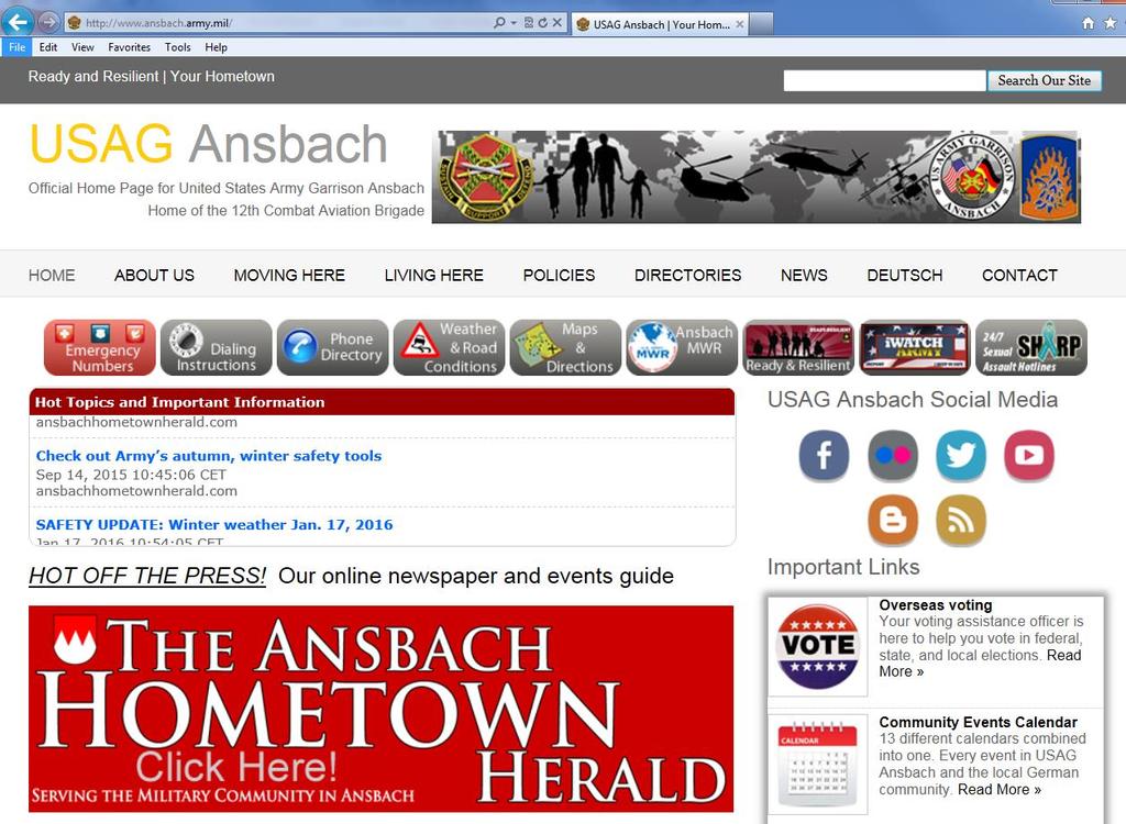 USAG Ansbach Homepage The garrison s homepage can be accessed at http://www.ansbach. army.