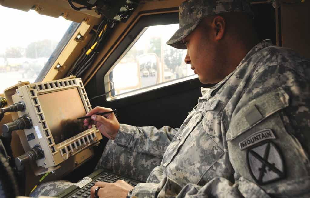 A soldier uses Capability Set 13 equipment at Fort Drum, N.Y., in October 2012.