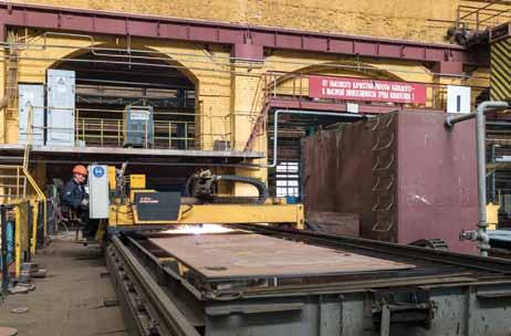 Workshop No.1 at Admiralty is where steel plates arrive and are fashioned into hulls for ships and submarines A plasma cutter in action at Admiralty s Workshop No.