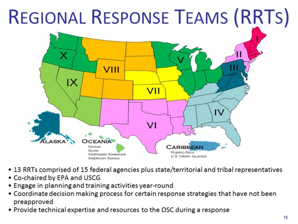 There are 13 RRTs one for each EPA region, plus Alaska, Oceania, and the Caribbean.