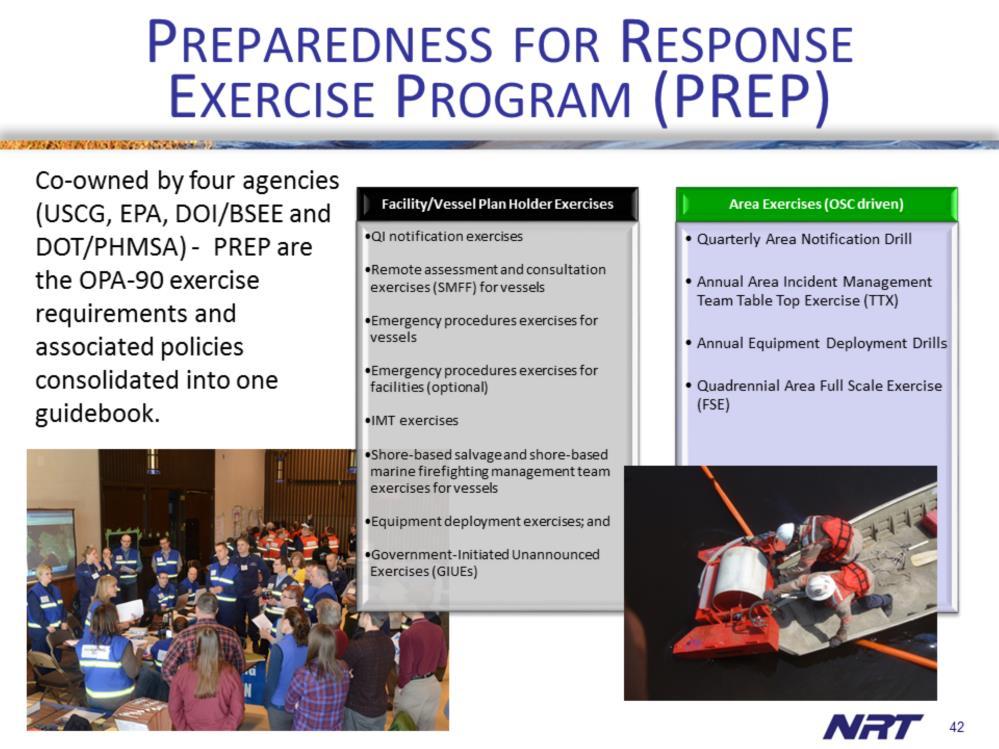 The National Preparedness for Response Exercise Program and associated guidelines are a conglomeration of OPA 90 exercise requirements and associated policies consolidated into one guidebook.