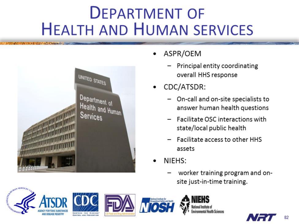 Health and Human Services (HHS) provides advice and support on issues related to human health implications of pollution events.