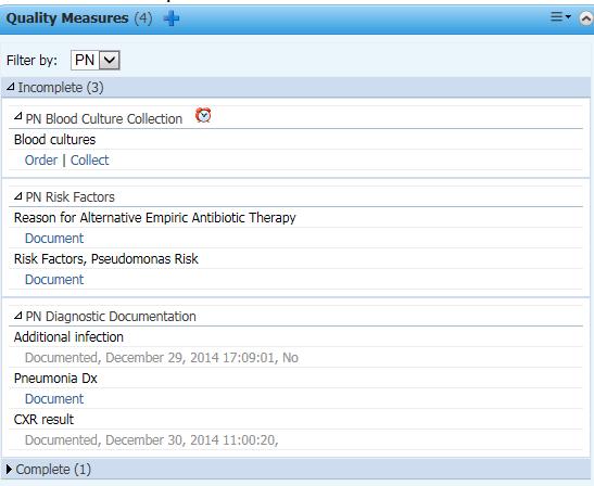 Cerner Order Screen- Placing the QM order in Cerner reassures that all indicators are clearly stated for providers to view EHR Assistance Quality Measure Indicators for Nurses