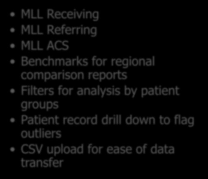 Reports and Enhancements July 1, 2017 LIVE MLL Receiving MLL Referring MLL ACS Benchmarks for regional comparison