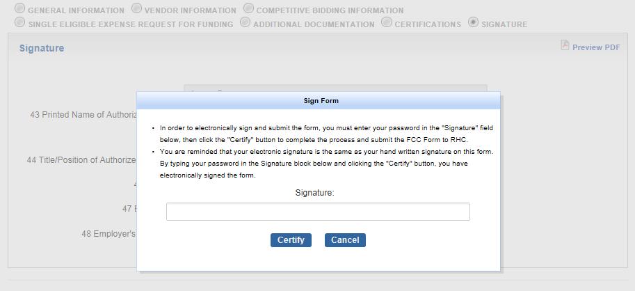 FCC Form 462 Sign Make sure all information is correct and sign using your password