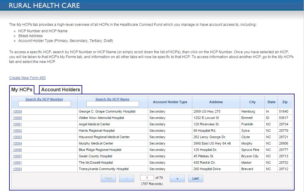 Select HCP After selecting the options for Individual Applicant, the applicant is directed to a page listing all HCPs filed by HCP Number and