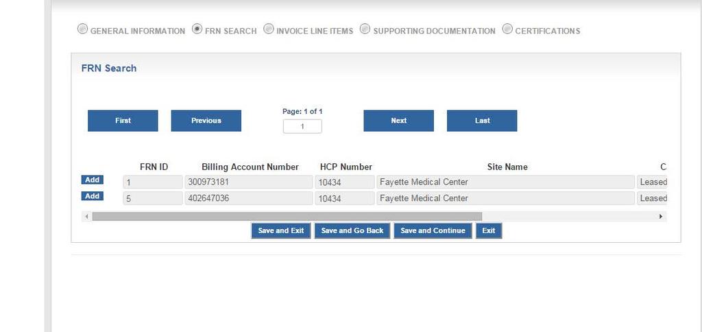 FCC Form 463 Step 4: Search and Select FRN After the FRN ID number(s) have been