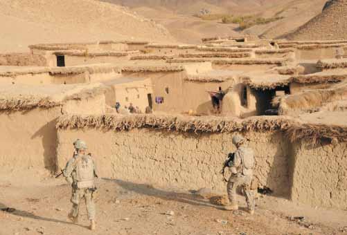 US soldiers patrol Anzala Khil village in Afghanistan. Insurgents ability to blend in with the local environment makes close air support challenging. minimize civilian casualties.