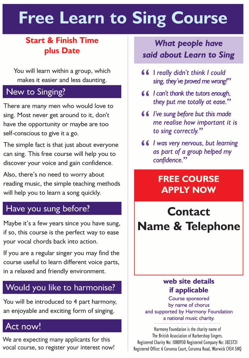 Course Options The free leaflets come in three options, please state which design