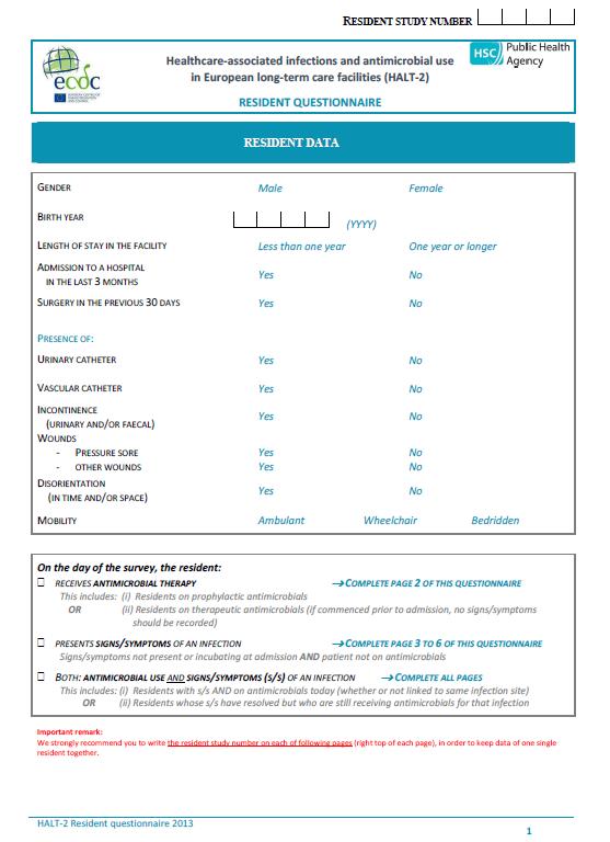 Appendix 2 Patient Questionnaire Patient Questionnaire (Page 1) Patient questionnaire was completed for each patient who had Condition of interest, i.e. a] antibiotic use on the day of the survey and/or b] infection on the day of the survey.