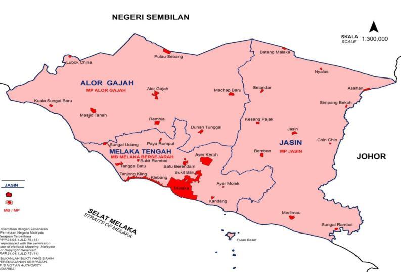 Components of the Outer Valley Figure 3: Map of Melaka s districts (2010 Population and Weightage in brackets) (Department of