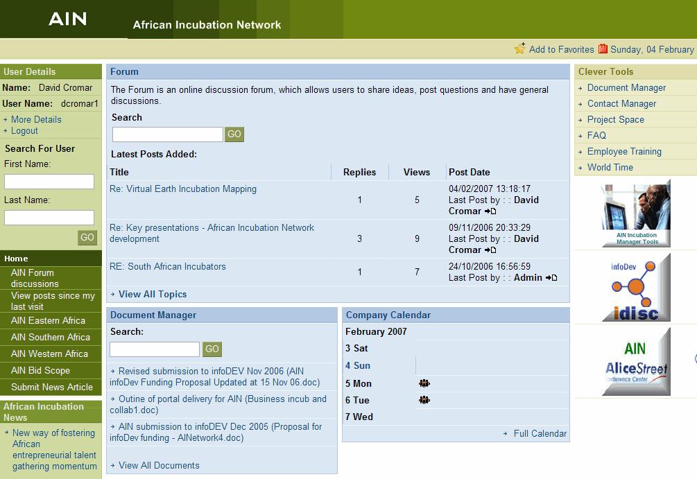 African Incubation Network Modular portal tools