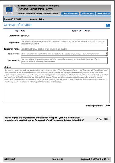Administrative forms 1/2 Section 1: General information Title, acronym, topic, etc.
