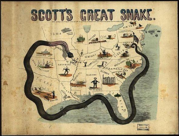 North s Wartime Strategies The Anaconda Plan Long-term strategy by General Winfield Scott was aimed at strangling the South. Lincoln ordered a naval blockade of the Confederacy.